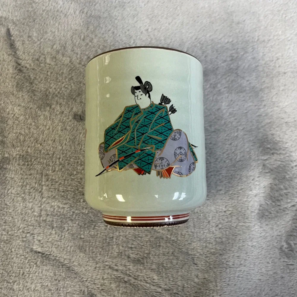 Japanese Yunomi Tea Cup Unisex OS Celadon‎ Green Samurai Calligraphy Ceramic